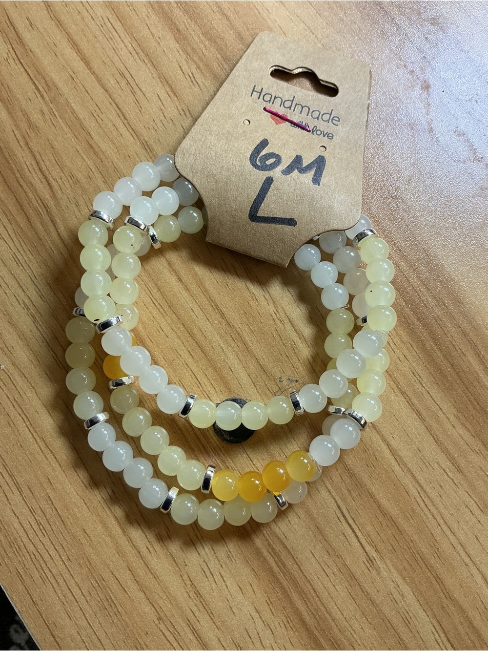 Handmade Yellow & White Beaded Multi-Strand Bracelet